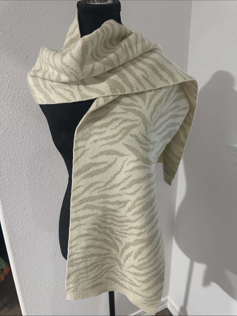 Athleta Cream and Beige Zebra-Print Wrap Sweater